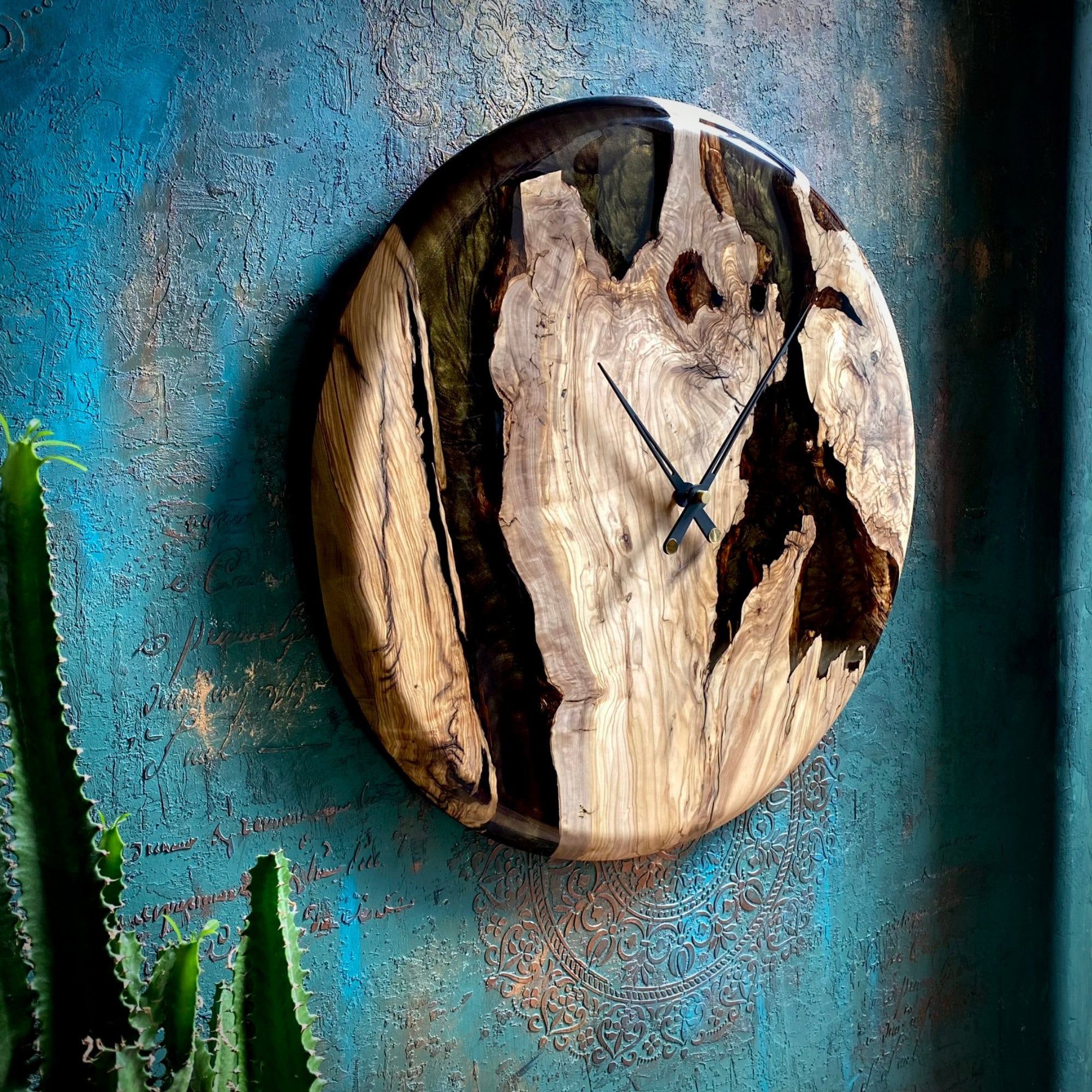Handmade Olive Wood & Epoxy Wall Clock: Silent Live Edge Clock - Etsy