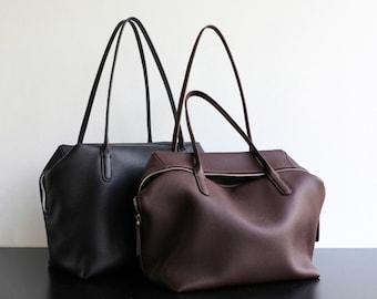 Echtes Leder Top Griff Tasche, klassische Minimal Tragetaschen, große Ledertasche