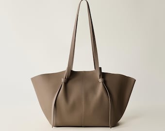 Minimal Leather Handbag,Genuine Leather Tote Bag,Trendy Shoulder Bag