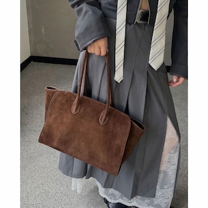 Suede Leather Totes,Genuine Leather Handbag,Minimal Suede Shoulder Bag