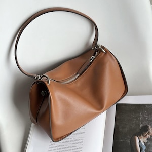 Leather Tote Bag,Genuine Leather Top Handle Bag,Minimal Design Shoulder Bag