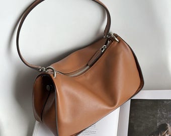 Leather Tote Bag,Genuine Leather Top Handle Bag,Minimal Design Shoulder Bag
