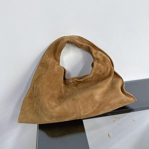 Suede Handbag,Small Tote Bag,Women Suede Leather Bag,Minimal Shoulder Bag