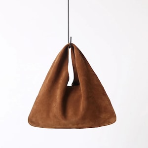 Suede Small Tote Bag,Genuine Leather Shoulder Bag,Minimal Design Handbag