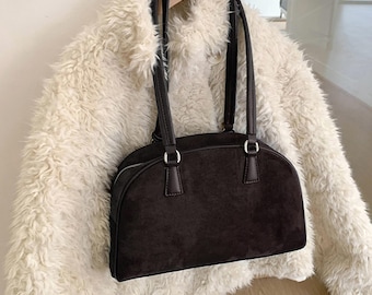 Bolso minimalista de ante, bolso de hombro de piel auténtica, bolso tote pequeño