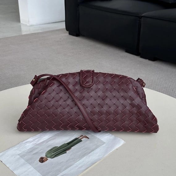Woven Shoulder Bag,Weaved Leather Bag,Woven Clutch Bag,Baguette Bag