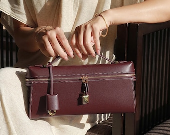Elegante Abend-Clutch, Beutel aus Rindspaltleder, Top Griff Taschen