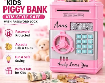 Personalized Kids ATM Piggy Bank | Electronic Password Money Bank | Automatic Bill Saver Toy | Kids Saving Bank Gift for Boys Girls