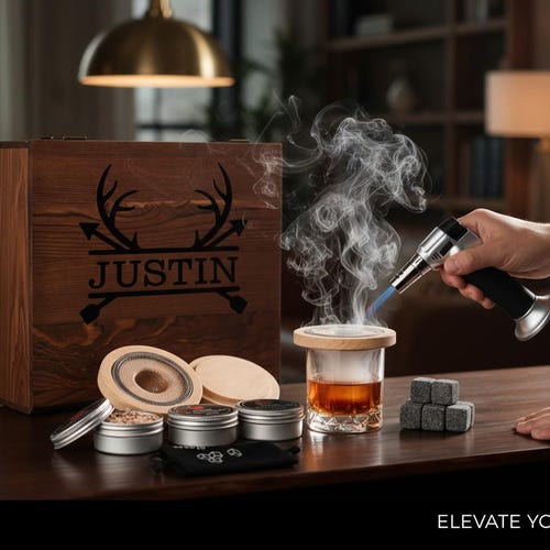 Cocktail Smoker Kit with Torch – Personalized Whiskey & Bourbon Smoker Set – Engraved Bar Gift for Him, Groomsmen Gift