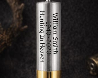 Personalized Shotgun Shell Urn Necklace for Ashes – Hunting Cremation Necklace – Memorial Necklace for Dog or Human – Keepsake Jewelry