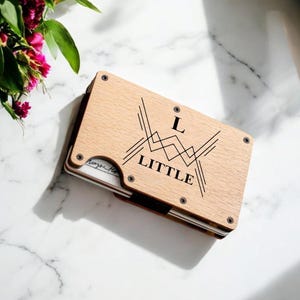 Billetera para hombre - Billetera delgada minimalista personalizada para hombre - Billeteras de madera para hombre con bloqueo RFID - Tarjetero con clip de aluminio para billetes