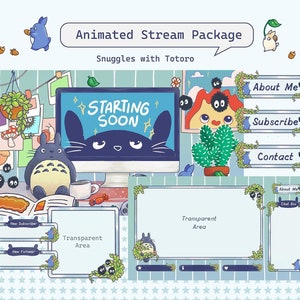 Sobreposição de transmissão animada do Totoro Twitch, pacote de sobreposição de transmissão, sobreposição do Vtuber | Sobreposição fofa do Twitch | Alertas do Twitch, modelo de transmissão