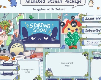 Superposición animada de Totoro para Twitch, paquete de superposición para streaming, superposición de Vtuber, superposición linda para Twitch, alertas de Twitch y plantilla para streaming.