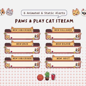 6 Animated Cat Themed Alerts for Twitch, Overlay Stream Alerts, Vtuber Overlay | Cute Twitch Overlay | Twitch Alerts