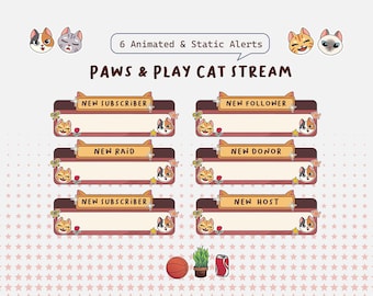 Alertas de transmissão com gatos animados, sobreposição fofa para Twitch (download digital)