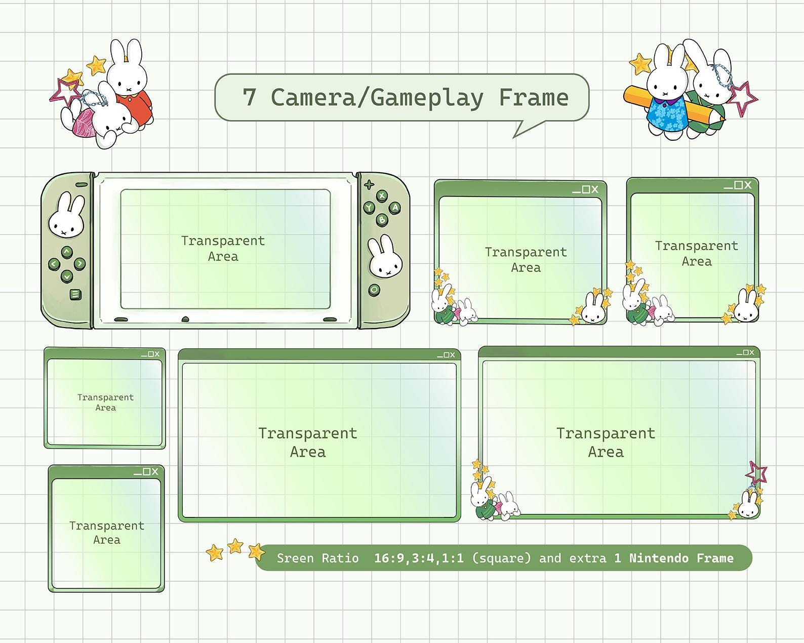 Funimate Overlay Kawaii Miffy Bunny Stream Overlay Package: Animated Twitch/vtuber ...