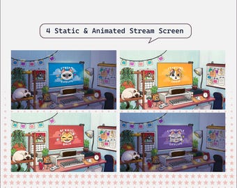 Animated Cat Stream Overlay, Cute Twitch Screens (Digital Download)