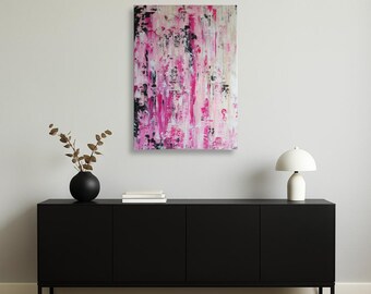 Sakura II - Abstract Original Painting in Pink & Black, 50 x 70 cm – Modern Acrylic Art on Canvas - Wall Art - Positive Art - Unique Piece