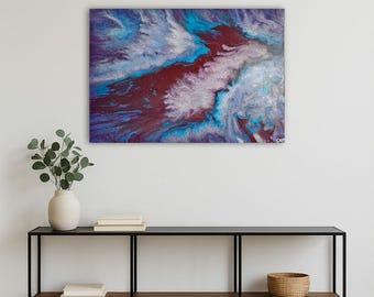 Spirit of the Wind - Abstract Pouring Painting 70 x 50 cm | Violet, Bordeaux & Turquoise | Dynamic Modern Wall Art | Unique Canvas Print