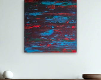 Red Corals - Abstract Original Painting 60×60 cm | Bordeaux, Red, Turquoise, Green | Expressive Modern Wall Art | Unique Acrylic Painting