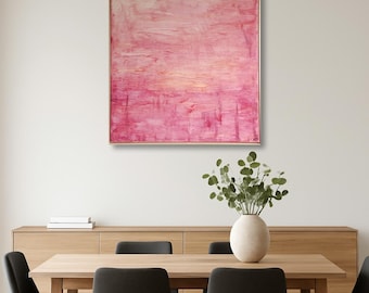 Pink Dust - Abstract Original Painting 80×80 cm | Pink & Mauve Tones | With Wooden Shadow Gap Frame | Modern Wall Art | Square Acrylic Painting