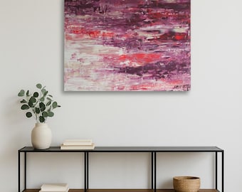 Sunset Beach - Abstract Original Painting 60×80 cm | Pink-Purple-Orange Acrylic Painting | Modern Wall Art with Positive Energy, Beach Artwork