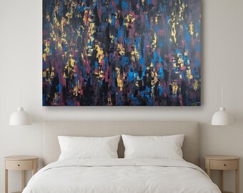 Colored Lights - Large abstract original painting 160×120 cm | Black, gold, turquoise, burgundy | Luxurious wall art | Modern statement art