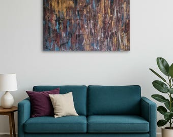 Midnight Canyon - Abstract acrylic painting 100 x 70 cm | Dark, earthy tones with gold accents | Modern art in the canyon style