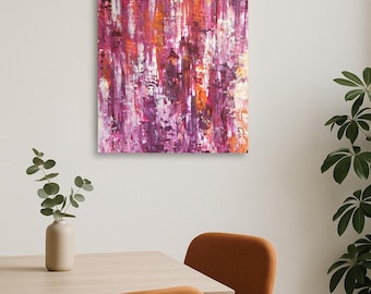 Pink Aurora - Abstract Acrylic Painting 50×70 cm | Modern Wall Art in Pink, Purple & Orange | Original Artwork | Positive Energy Art