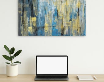 Nordic Horizon - Abstract Original Painting 70 x 50 cm | Turquoise, Gold & Grey | Modern Wall Art on Canvas | Unique Acrylic Painting