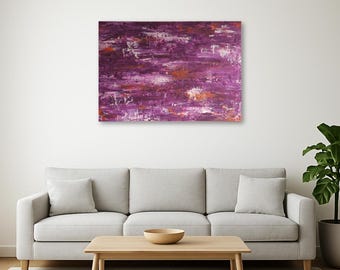 Amber Twilight - Modern abstract painting in Bordeaux & Orange, 100 x 70 cm – Original acrylic art on canvas - Unique wall art, pink