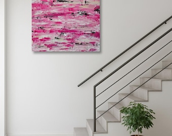 Sakura - Abstract Pink Painting 80 x 80 cm • Original Acrylic on Canvas • Modern Art • Pink, White, Black • Hand-painted Wall Art
