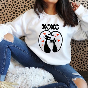 Chemise chat Saint Valentin, chats XOXO amoureux, chemise Saint-Valentin chats noirs, cadeau chat Saint-Valentin, cadeau pour les amoureux