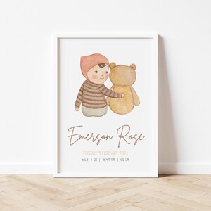 Custom Birth Print - Boy & Bear (A4)