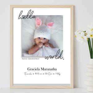Trending Now Minimalist Photo Birth Announcement, Simple Hello World Birth Announcement, Modern Newborn Announcement, Digital Print