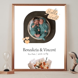 Faire-part de naissance photo minimaliste, cadeau pour bébé, faire-part de naissance simple Hello World, nouveau-né moderne, impression numérique