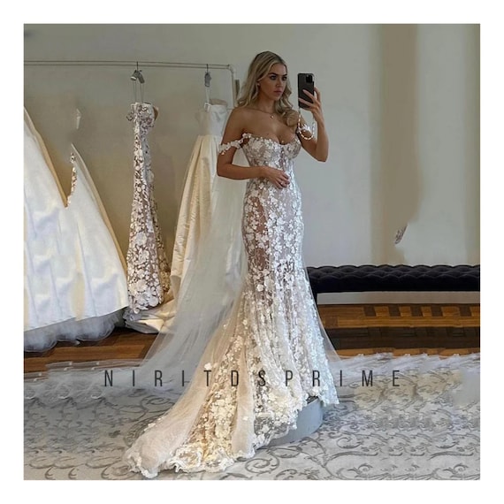 Elegant Long Mermaid Bridal Gown Sweetheart Applique Spaghetti Straps | Luxury  Wedding Party Dress - Etsy Israel