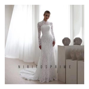 Elegant Ivory Lace Mermaid Wedding Dress High Neck, Full Sleeve Bridal Gown
