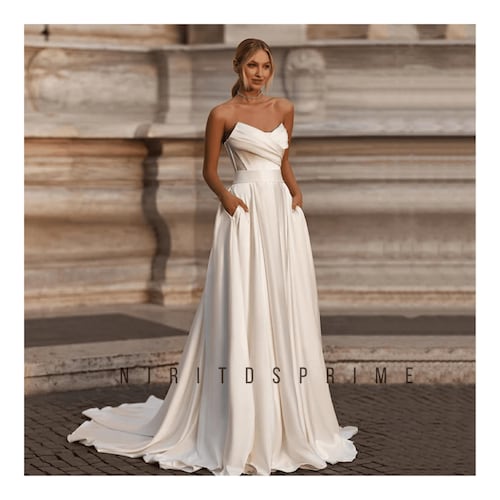 Elegant Satin A-line Wedding Dress With Bow Back and Pockets Custom Sweetheart Bridal Gown - Etsy Elegant Satin A-line Wedding Dress With Bow Back and Pockets Custom Sweetheart Bridal Gown - Etsy
