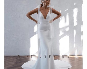 Backless Mermaid Wedding Dress Simple Summer Bridal Gown