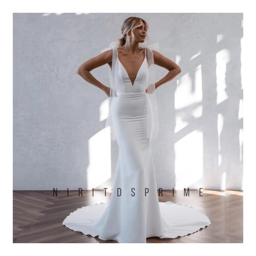 simple summer wedding dresses V-neck Beach Sleeveless Picture Color KissProm Simple Mermaid V Neck