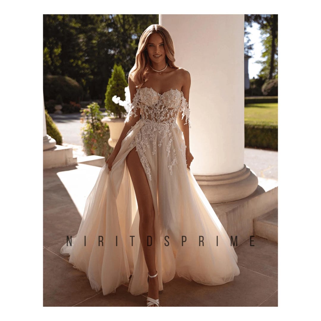 Off the shoulder wedding dress with slit Bridal Dress main image 1