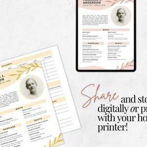 Genealogy Profile Template for Ancestor Research | Printable ...