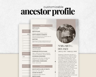 Ancestor Profile Template for Genealogy Research Printable Word ...
