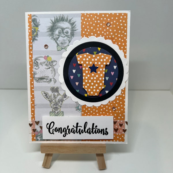 Handmade Baby Card, Baby Card, Baby, Bundle of Joy, Congratulations, Pregnancy, Baby Shower, Sprinkle, Onesie, Baby animals, Family