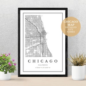 Chicago City map, digital JPG download for gift to your family and friends, map printing for your home or any office space.