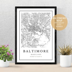 Mapa da cidade de Baltimore, download digital em JPG para presente para sua família e amigos, impressão de mapas para sua casa ou qualquer espaço de escritório.