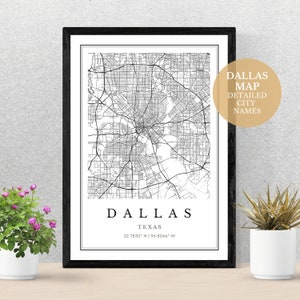 Mapa miasta Dallas, cyfrowa wersja JPG do pobrania jako prezent dla rodziny i przyjaciół, możliwość wydruku mapy do domu lub biura.