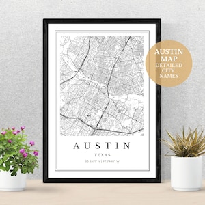 Austin Stadt Karte, digitaler JPG-Download für Geschenk für Ihre Familie und Freunde, Kartendruck für Ihr Zuhause oder Ihr Büro.