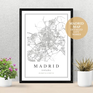 Madrid Stadtplan, digitaler JPG Download für Geschenk für Ihre Familie und Freunde, Kartendruck für Ihr Zuhause oder Ihre Bürofläche.